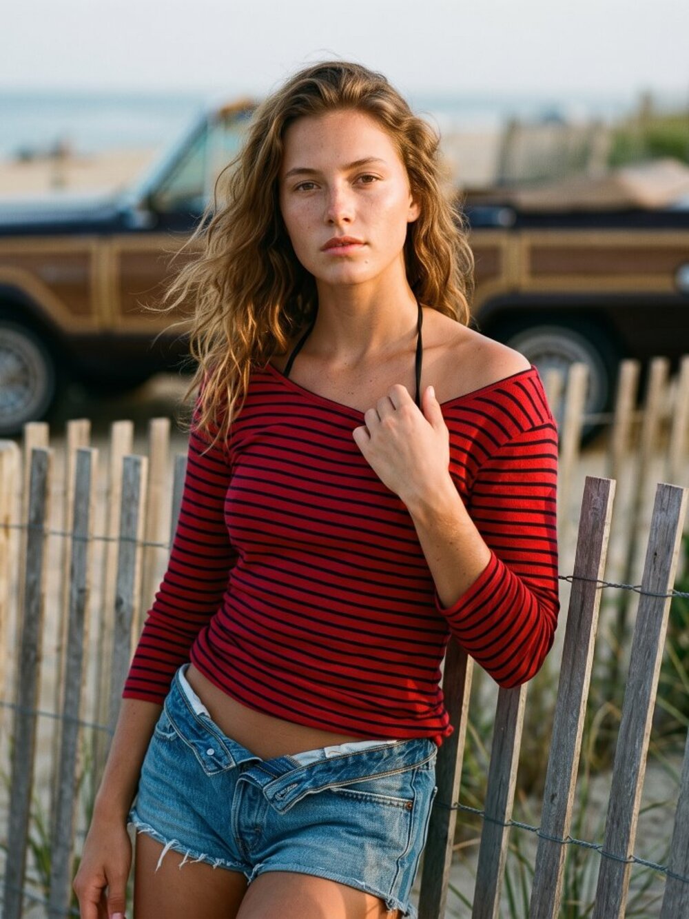 United Colors of Benetton Women S Red Black Striped Cotton Top Archival Rare - Picture 1 of 8